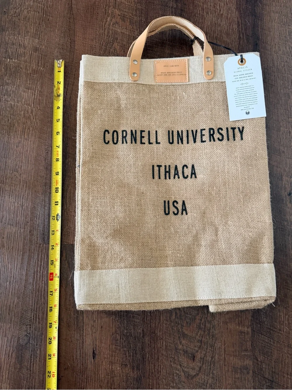 Apolis Global Citizen “Cornell University”  Burlap Tote with Leather Handles